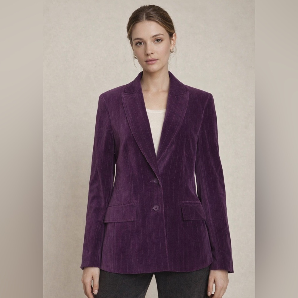 Escada Sport Purple Velvet Blazer | Pinstripe Luxury Jacket Size 4 (EU 36)